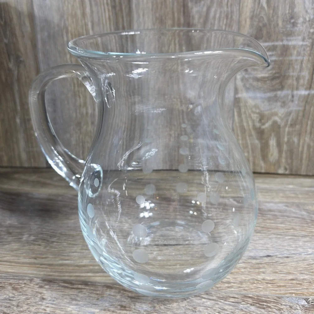 Mikasa Cheers Round Pitcher 3.25 Qt Etched Polka Dot Crystal Glass 5065536 Clear